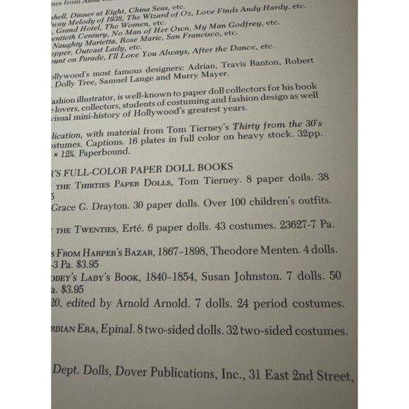 Glamorous Movie Stars Of The Thirties Paper Dolls Tom Tierney 1978 Dover uncut - Picture 7 of 7